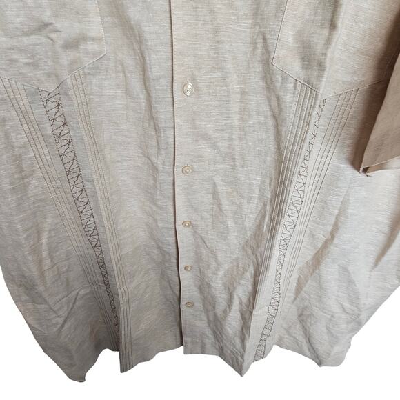 Cubavera Linen Shirt Tan Button Front Short Sleeve Collared Shirt Men 2XLT - Picture 3 of 9